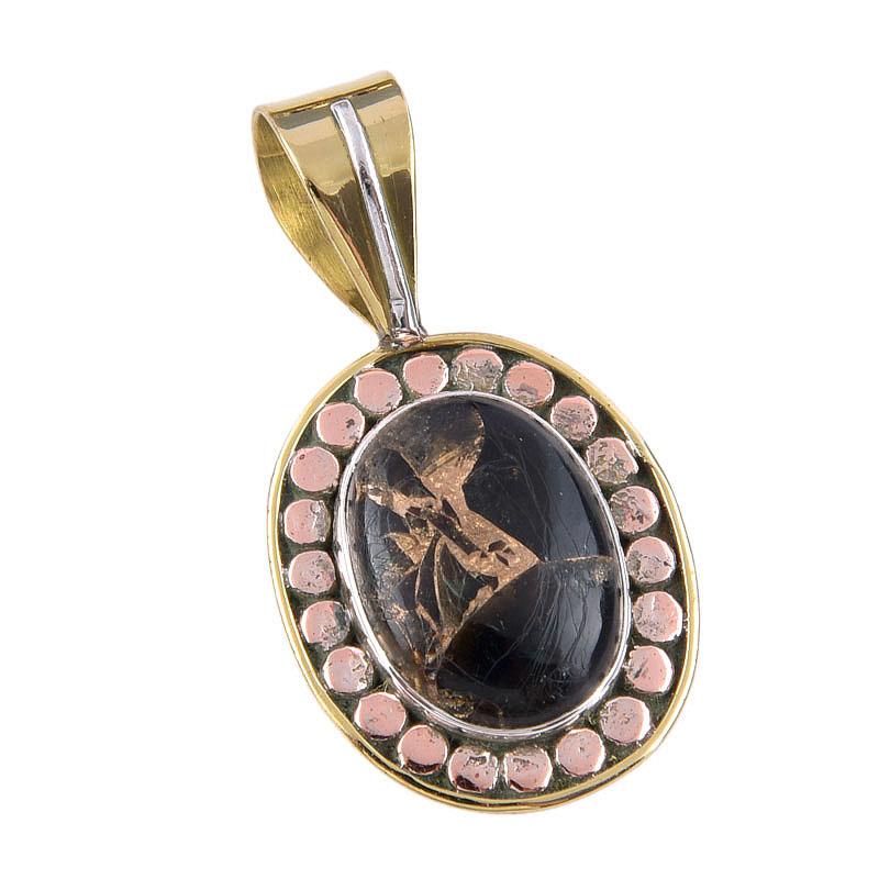Natural Black Turquoise Gemstone 925 Sterling Silver Two Tone Pendant 1.50" S8v71