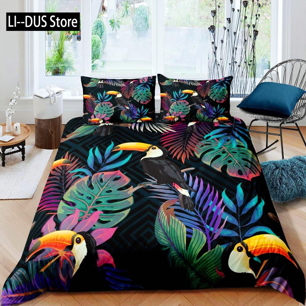 Macaws Duvet Cover Set Full Size Colorful Parrots Bedding Set 3pcs for Boys Girls Room Decor Quilt Cover with 2 Pillowcases