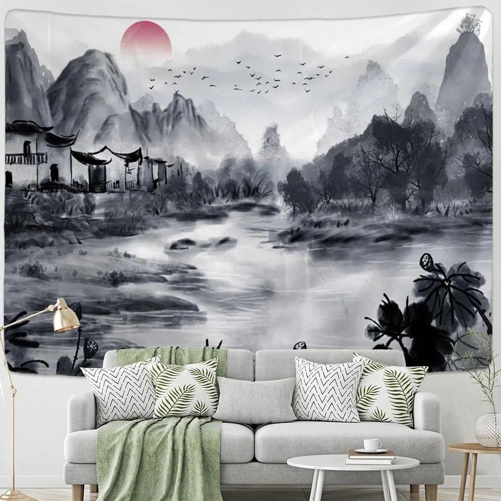 Chinese Style Ink Painting Wall Decoration Tapestry Home Living Room Tapestry