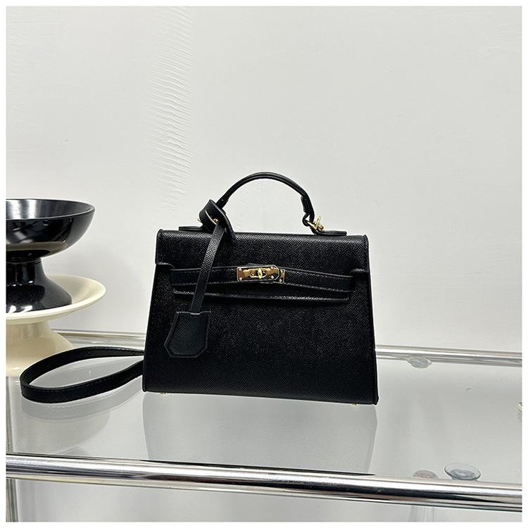 Large Capacity Lychee Pattern Kelly Bag - Versatile Fashion Handbag with Lock Buckle