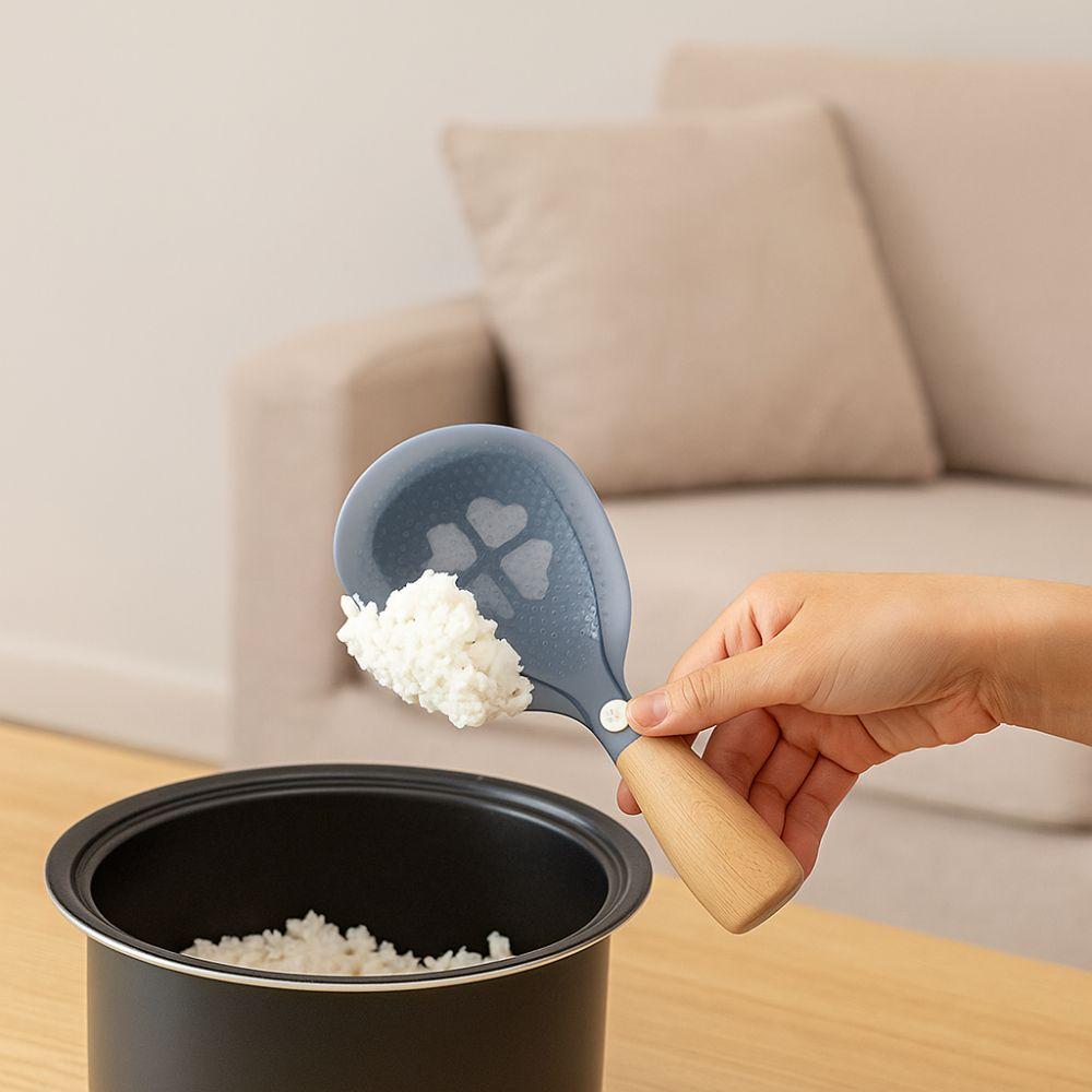 Wooden Handle Silicone Rice Spoon Household Heat-resistant Spoon Kitchen Gadgets