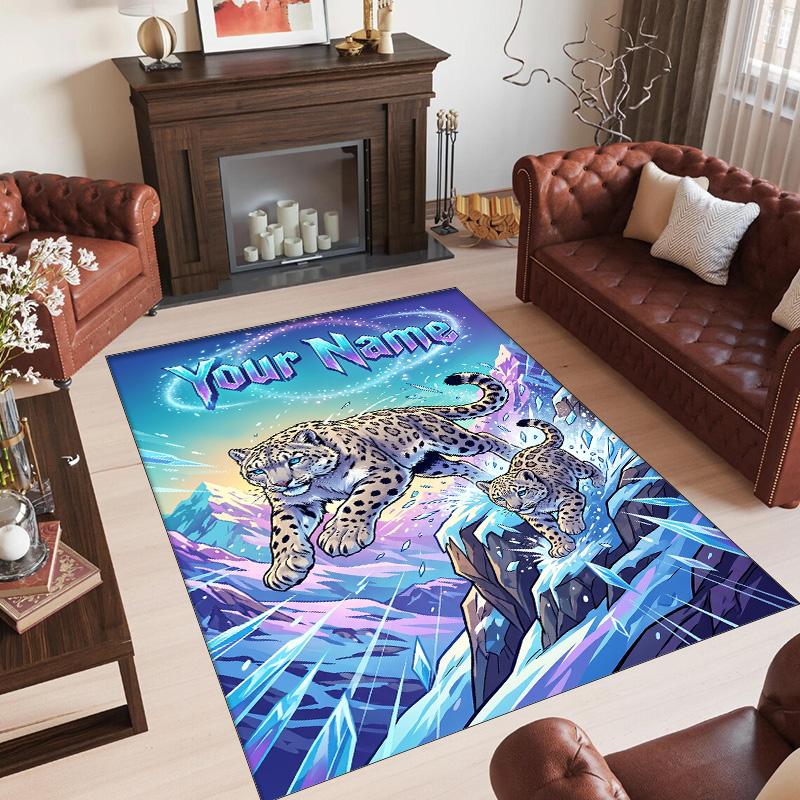 Covor de podea din catifea de cristal cu tematică de leopard, covor cald personalizat cu nume și text, decorațiune pentru casă