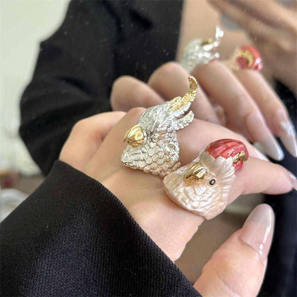 Geometric Parrot Drip Oil Ring Kawaii Chunky Enamel Ring Funny Exaggerated Ring  Gift