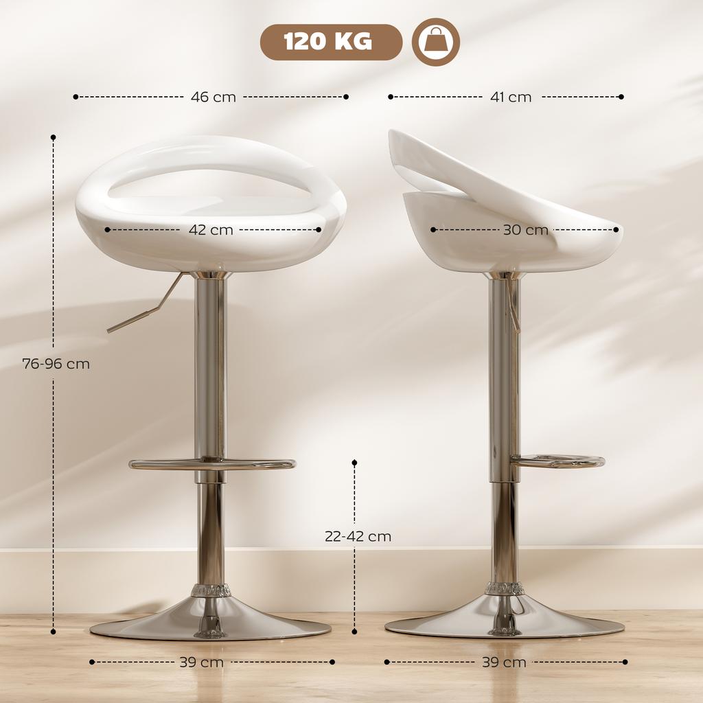 Set of 2 bar stools bar chairs adjustable height backrest and footrest swivel 360 degrees 46x41x76-96cm white