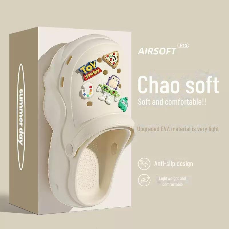 Damesandaler med tykk såle i EVA: Høydeøkende, sklisikre sko med deodoranthull for utendørs fritidsbruk