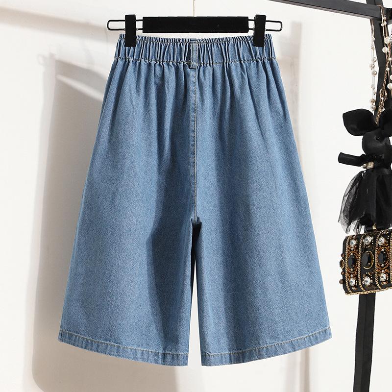 Women's Summer High-Waisted Slimming Denim Shorts A-Line Wide-Leg Loose Plus Size Cropped Pants