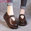 Fashion GKTINOO Genuine Leather Flat Platform Shoes For Women Retro Thick Heel Wedges Handmade Casual Shoes Leisure Ladies Platform Shoe