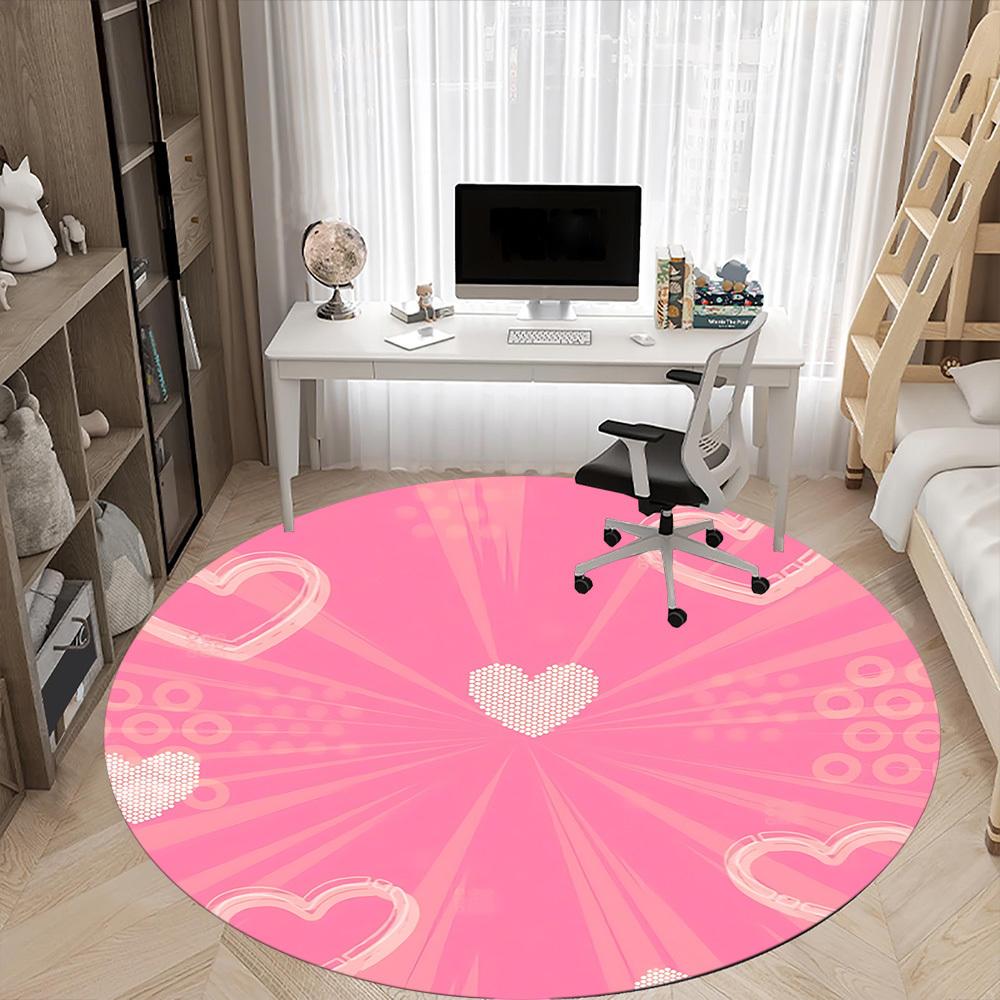 1pc Heart Print Office Round Rug, Carpet for Office, Gaming, Lightweight Round Floor Mat Yy260208006