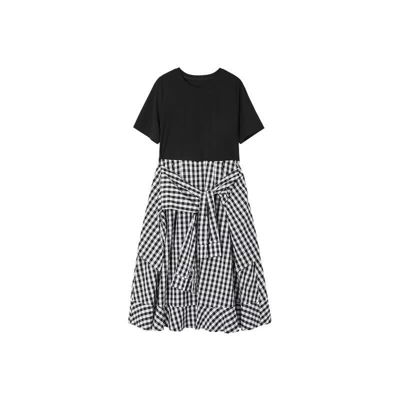 Demana Faux Two-Piece Plaid Patchwork Dress
