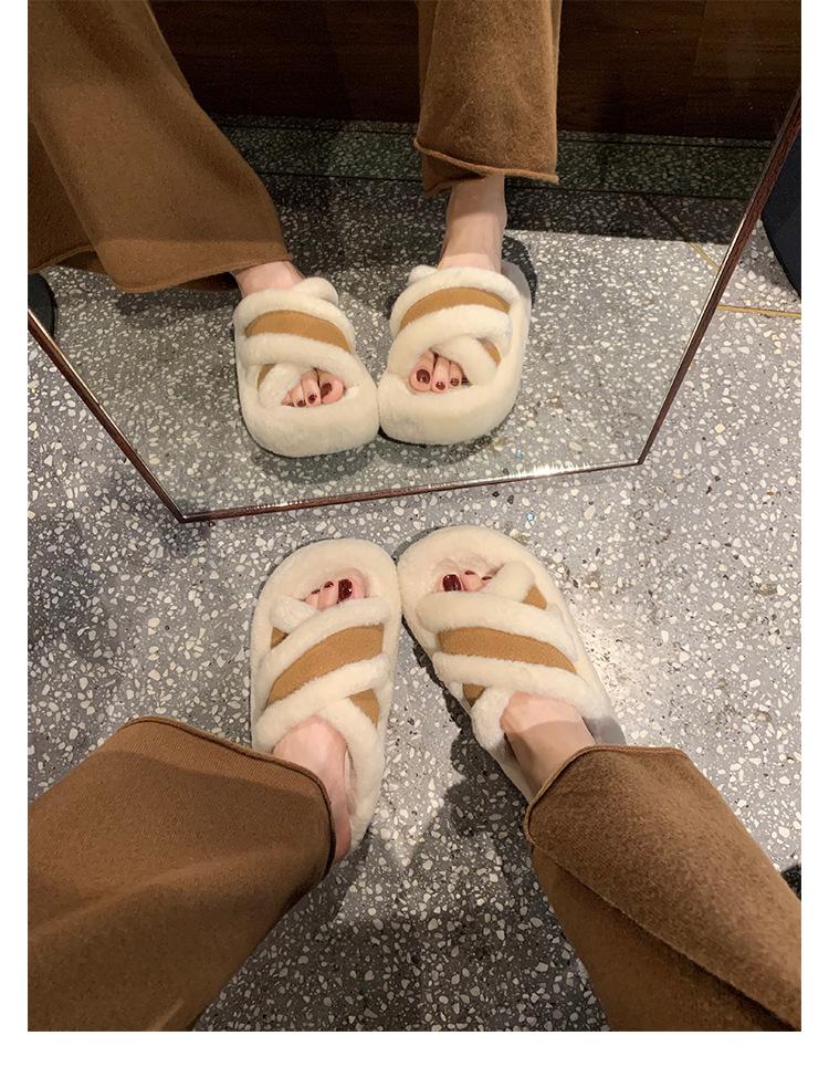 

Grape mother studiolee fluffy cross belt splicing warm casual wind thick-bottomed slippers women s autumn and winter new models 35