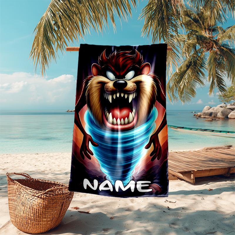 Personalized customized proof beach towel with Taz-Mania pattern - soft, absorbent,quick-drying,perfect swimming,camping&bathing