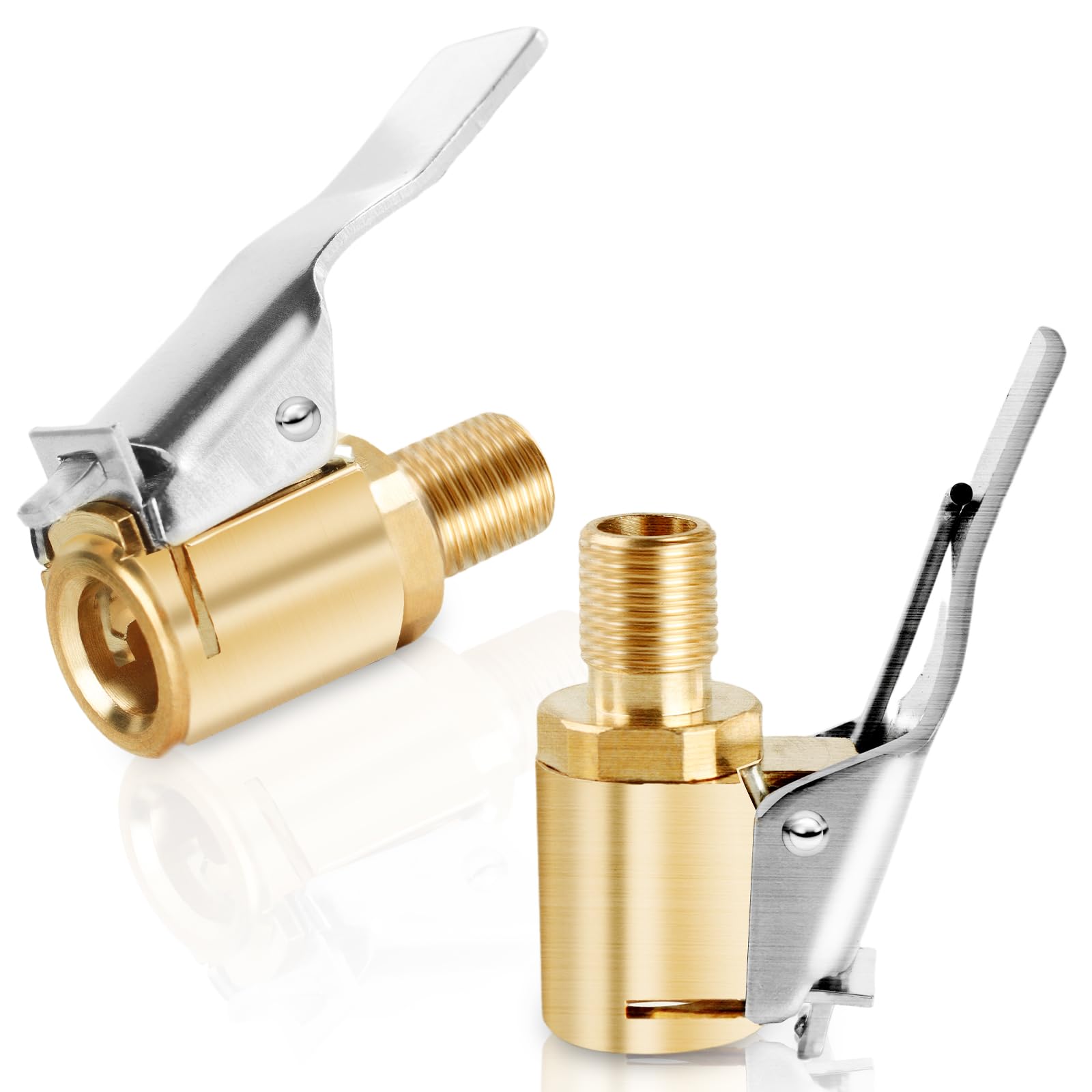 Tire Air Chuck with Clip Adapter Brass Tire Inflation Hose Adapter with Locking Tire Nozzle Valve Thread for Secure Inflation 2pcs