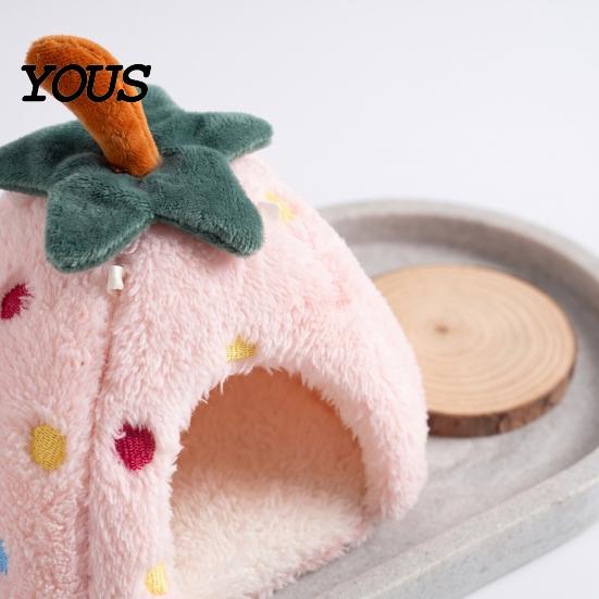 Enclosed Pet Cave Plush Strawberry Hamster Bed, Soft Winter Warm Hideout, Cute Cozy Hiding Spot for Rodents Bed Gerbil, Sugar Glider,