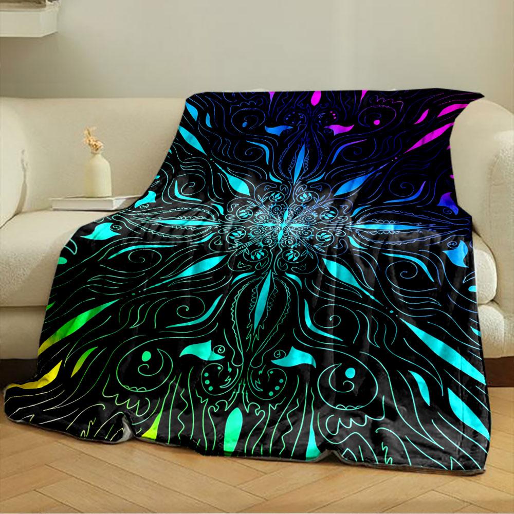 Intricate symmetrical swirls with multicolor gradients on a black base. for all seasons blanket lunch break throw gift
