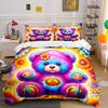 Colorful Teddy Bear with Peace Symbols Print Bedding Set 1 Duvet Cover 2 Pillowcases for Adult and Children Luxury Gift