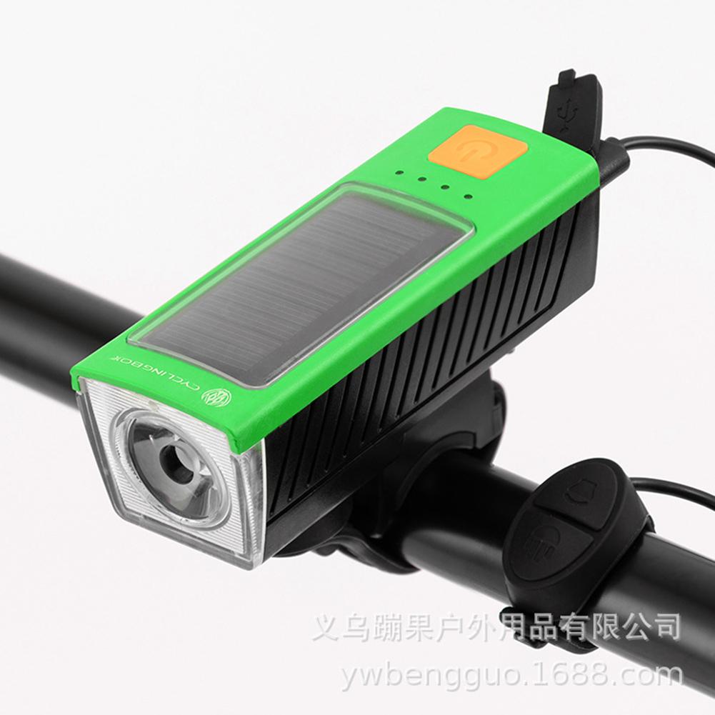 Solar Bicycle  Headlight 5-modes Usb Rechargeable 1200mAh 400 Lumens Solar Horn Light Green #1