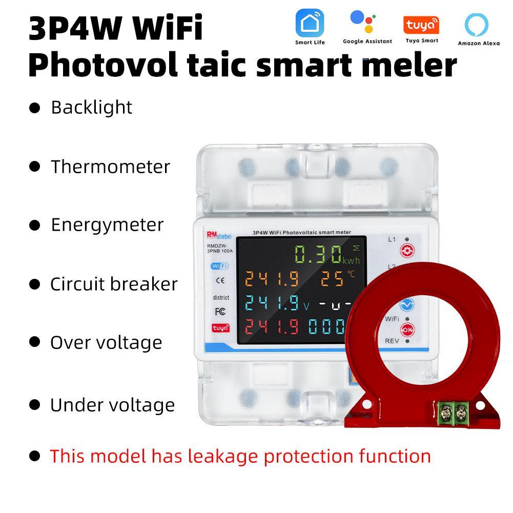 Smart Tuya 3-Phase WiFi Circuit Breaker with 4P, Color Screen, Remote Mobile Control, and Leakage Protection