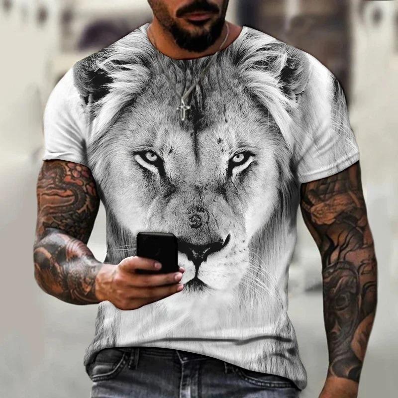 Letní pánské tričko s kulatým výstřihem Módní 3D tisk Vzor lva Tričko Módní Volnočasový Trend Nový Top Street Fashion Harajuku