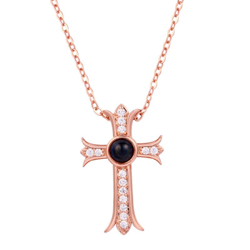 100 Languages 'I Love You' Projection Necklace - Cross-Chain Design for Women