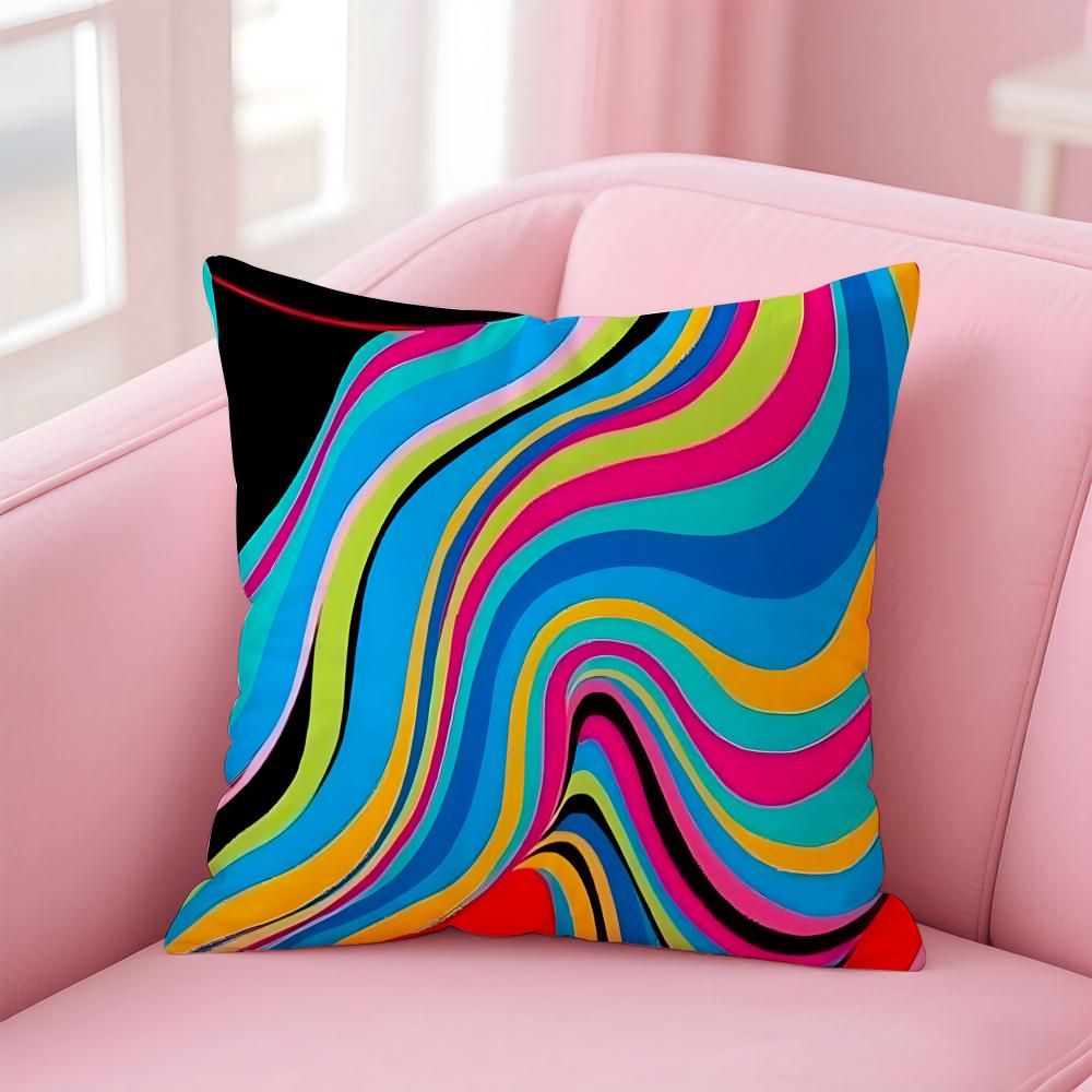 Lebendige Retro Interessante psychedelische Linien Kunst Kissenbezug Leinen Kissenbezug Hülle Weiche Dekoration für Sofa Wohnzimmer