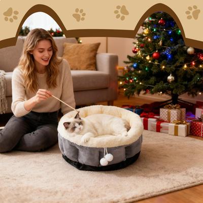 Cat Donut Bed Washable Calming Nest Comfortable Kitten Bed Soft Cushion For Puppy Small Dog Indoor Sleeping Living Room Balcony