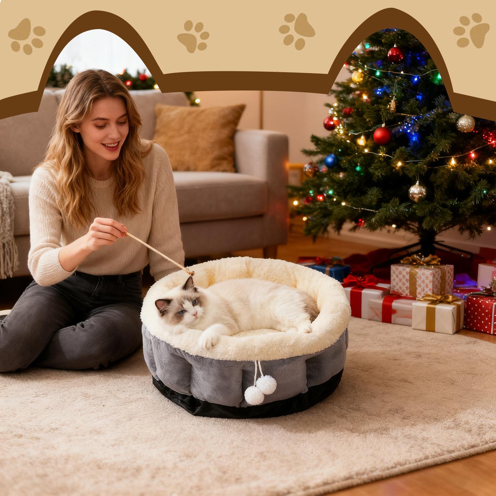 

Cat Donut Bed Washable Calming Nest Comfortable Kitten Bed Soft Cushion For Puppy Small Dog Indoor Sleeping Living Room Balcony CHINA