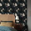Dark Black Peel And Stick Floral Wallpaper Traditional Festival Vinyl Wall Decor White Flower Self Adhesive Cabinet Sticker