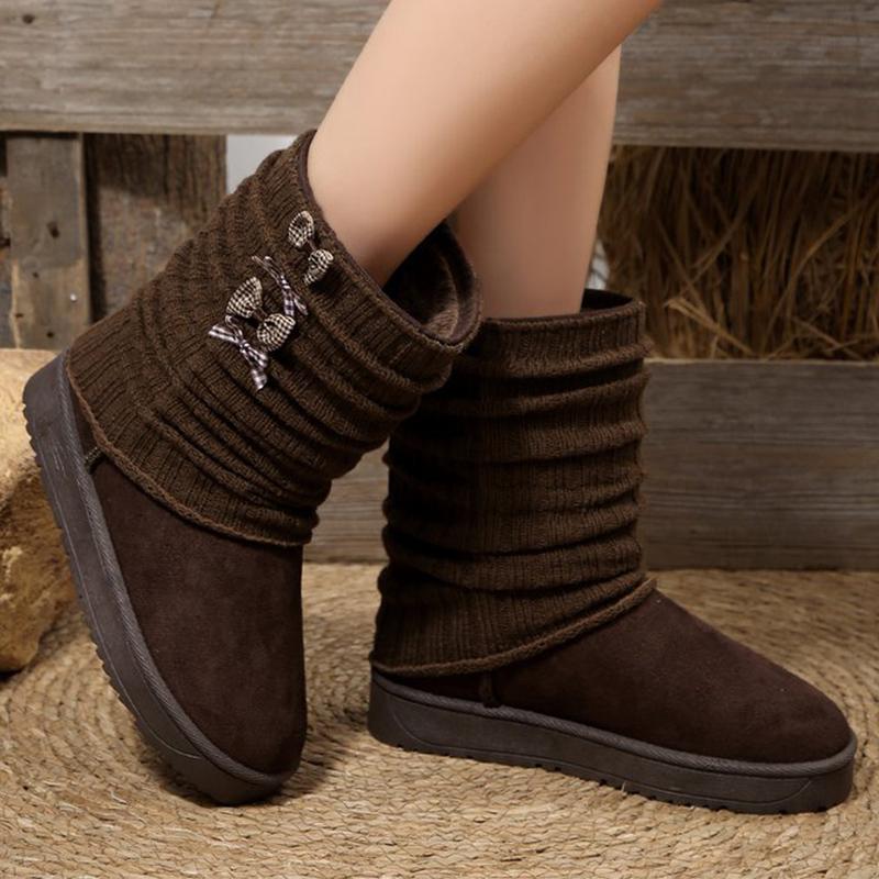 Fashion Japanese Style Bowknot Detor Women's Snow Boots Winter Slip On Platform Snow Boots Woman Chic Mix Color Warm Botas Ladies