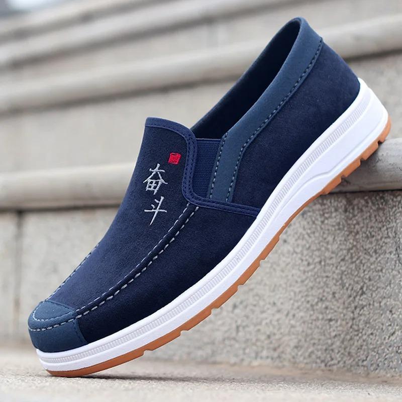 Men Shoes Outdoor Lightweight Breathable Casual Shoes Classic Low Top Canvas Footwear Anti Slip Vulcanized Shoes Slip-On Loafers