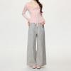 Pure Desire Pink Bow Design Sense V-neck Long-sleeved Knitted Sweater Women's Spring New Waist and Thin Temperament Top