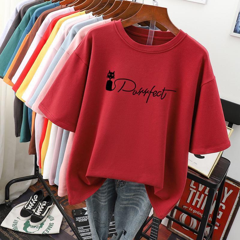 Women's Plus Size Short Sleeve T-Shirts  Cotton Round Neck Casual Tee English Printing Soft & Comfortable Ladies Loose Tops