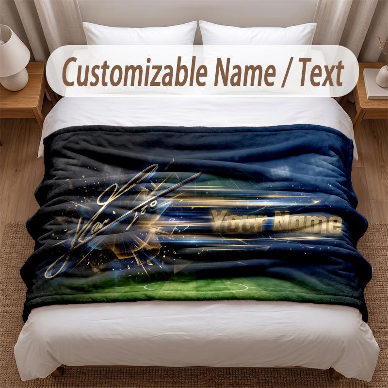 Lionel Messi Printed Flannel Blanket Custom Name Text Soft Warm Throw For Bedroom Holiday Gift