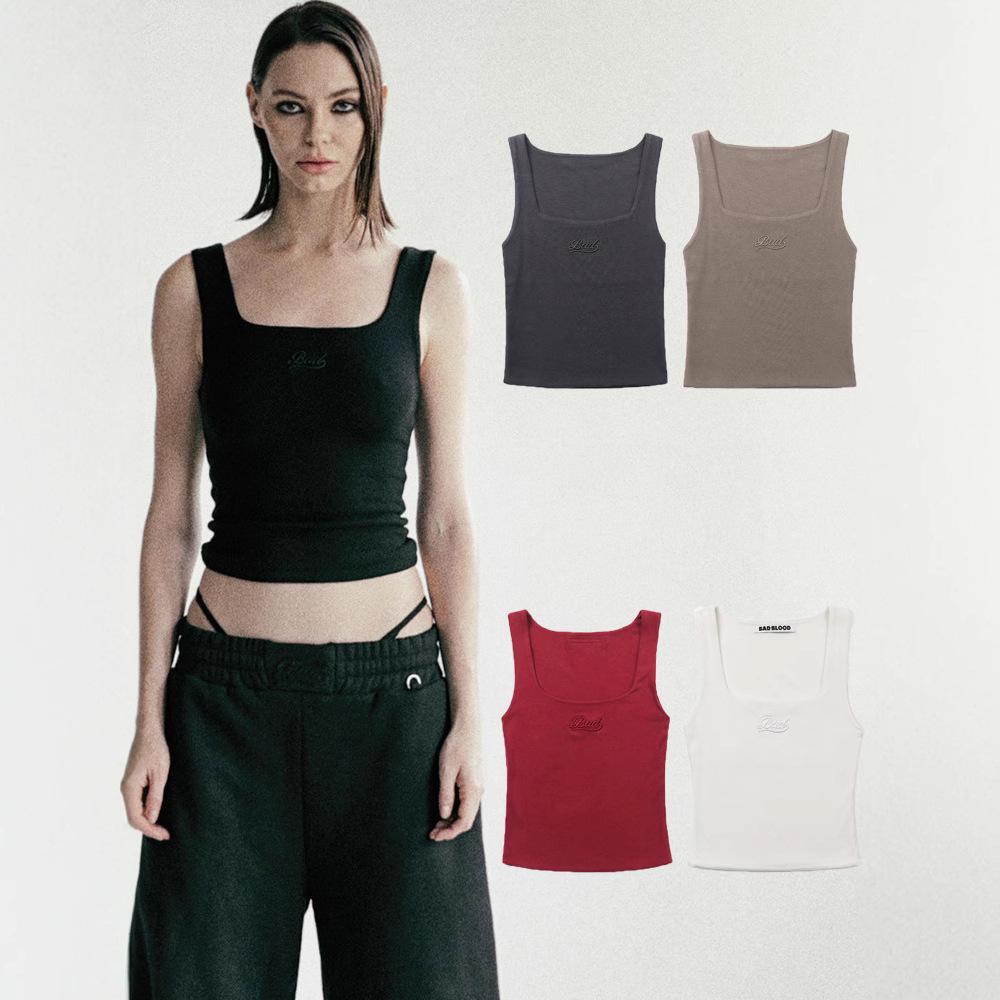 

Korean Badblood American Spicy Girl Square Neck Embroidered Slim Camisole for Women Medium красный/багровый