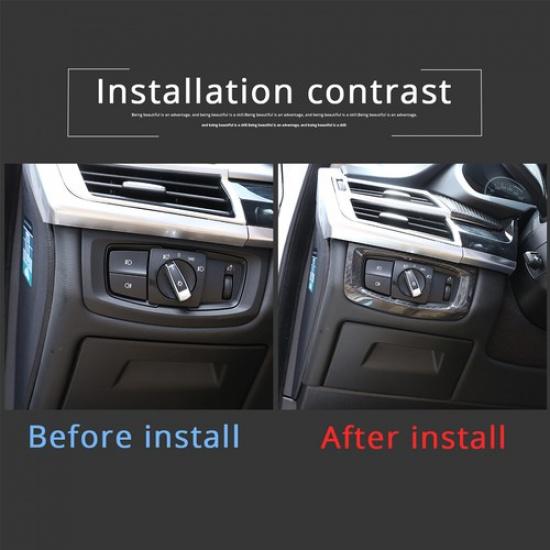 Real Carbon Fiber Car Headlight Control Button Cover Trim For BMW X5 2014-2018