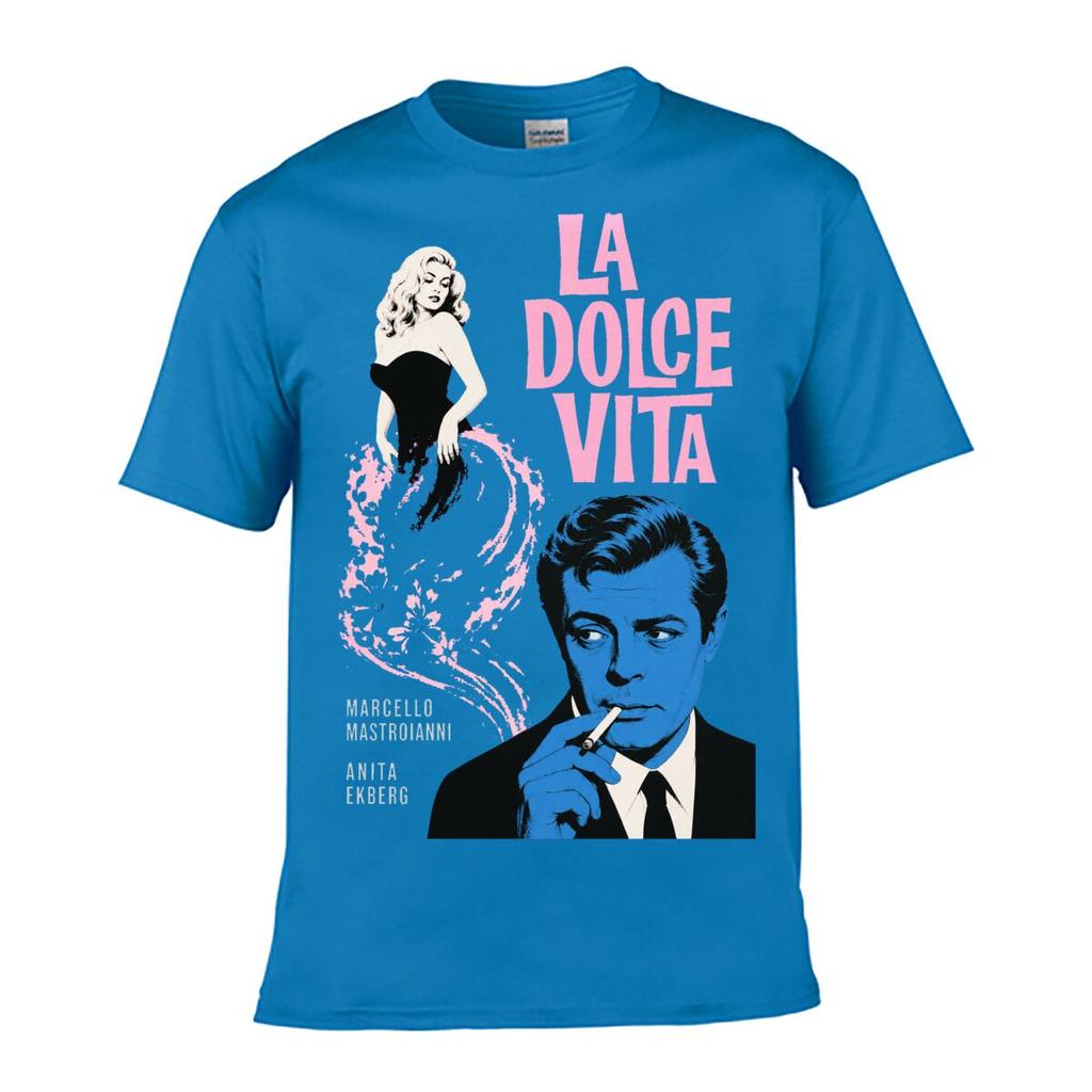 La Dolce Vita Retro Film Poster Street Distressed Washed Loose Simple Tee