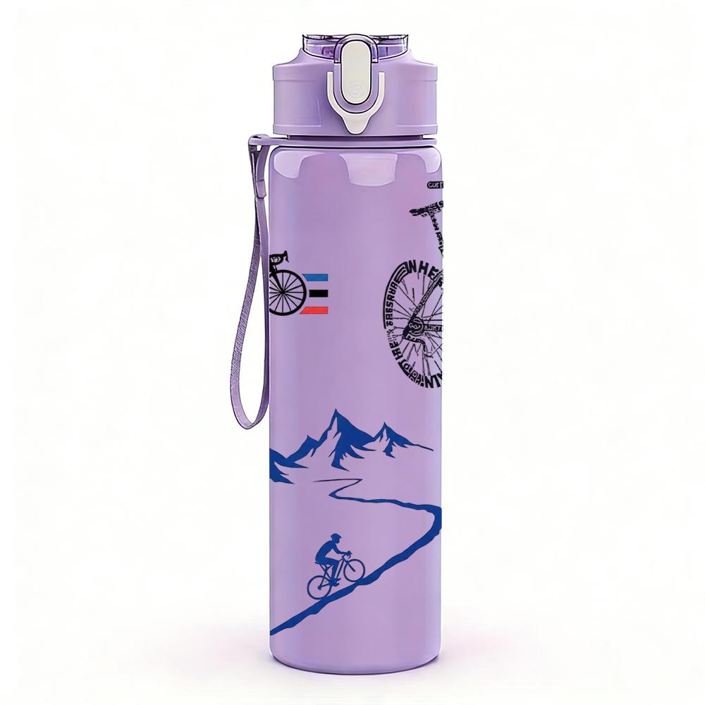 1PC Bike Ski Mountain Scenic Layout 750ml Color Plastic Water Bottle Leakproof Flip Straw Lid For Sports Office Home Use