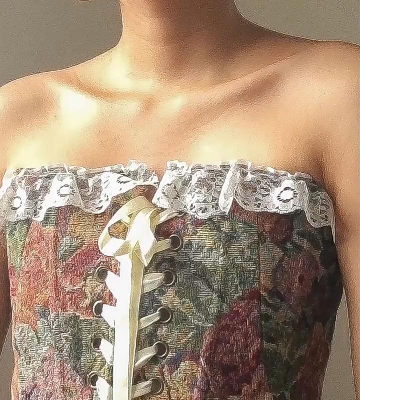 Vintage Floral Corset Vest Push Up Crop Tops Bustier Corset Top Lace Up Corset Top Strapless Bodice Corset Top