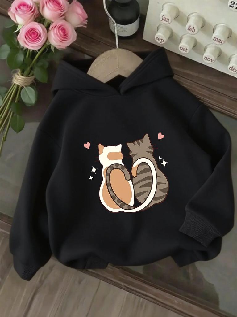 Felpa Giapponese Kawaii per Bambini Stampa Grafica Gatto Carino Coppia Pullover Felpa Cartone Animato Streetwear Ragazze Ragazzi Moda