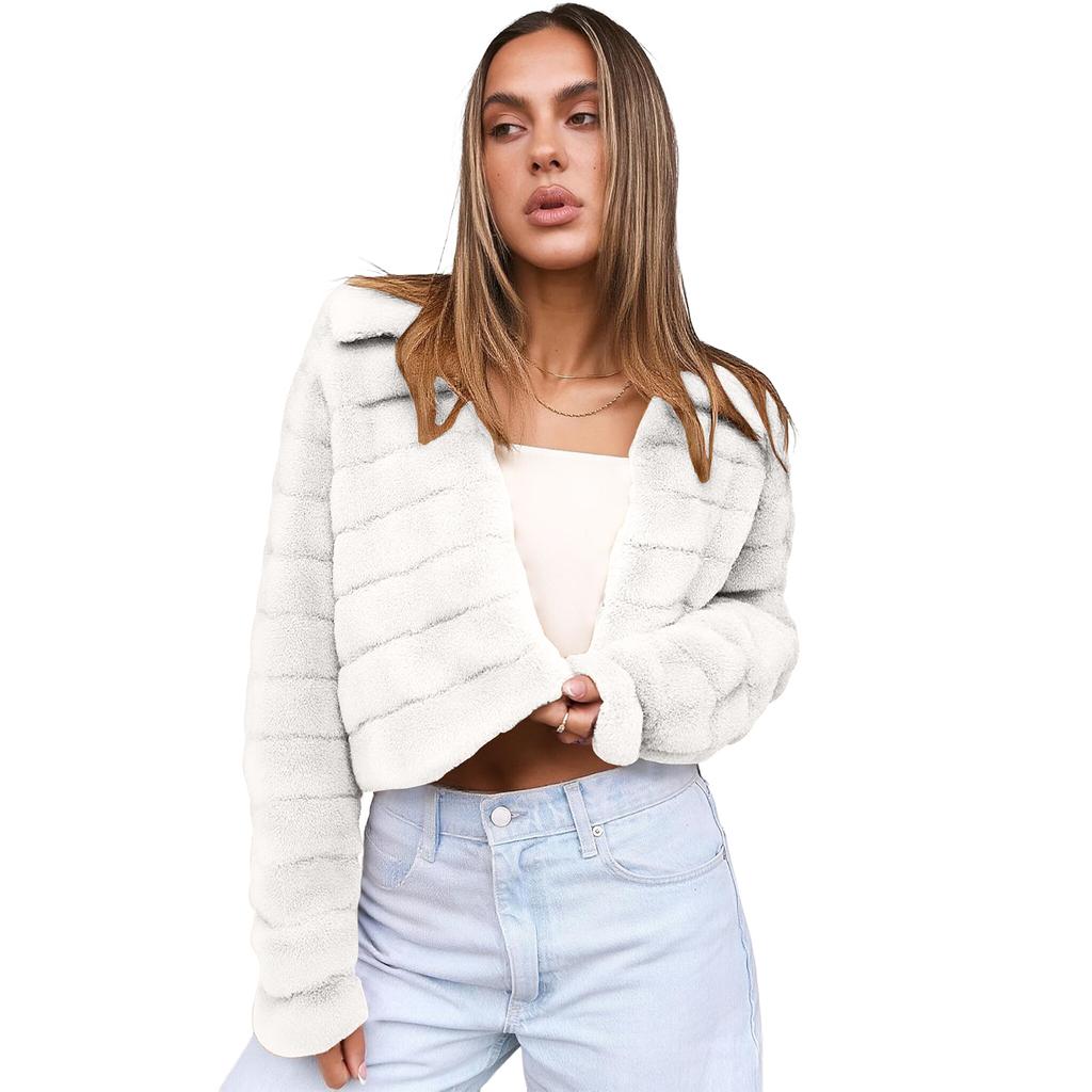 Womens Cropped Faux  Jackets Long Sleeve Open Front Short Coats