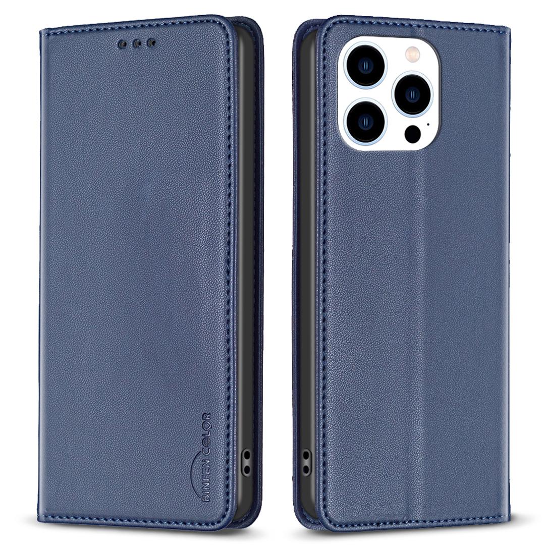 

BINFEN COLOR BF18 Protective Case for iPhone 15 Pro Leather Stand Phone Cover with Card Slots Blue