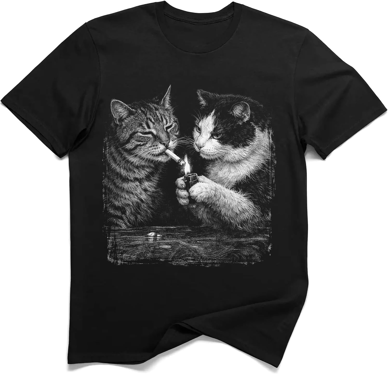 Midnight Alley Cats Funny Smoking Cats Graphic T-Shirt S