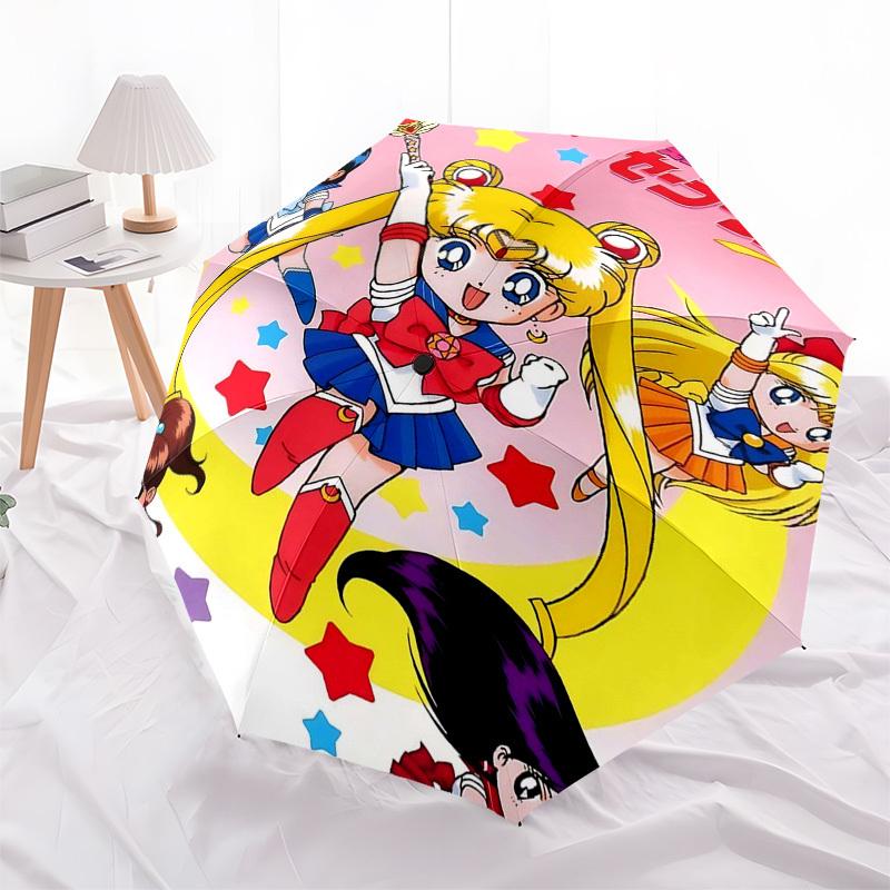 1pc Sailor Moon Automatic Folding Umbrella Portable 3-Fold Design with Iron Frame, Outdoor, Perfect Gift for Fans, Travelers, Everyday Use.M059