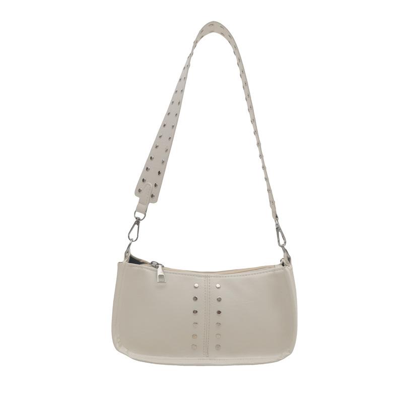 

Повсякденна жіноча проста, 2024, нова осіння ретро-мода, заклепки, проста широкосмугова сумка на одне плече, косий розмір, маленька квадратна сумка білий