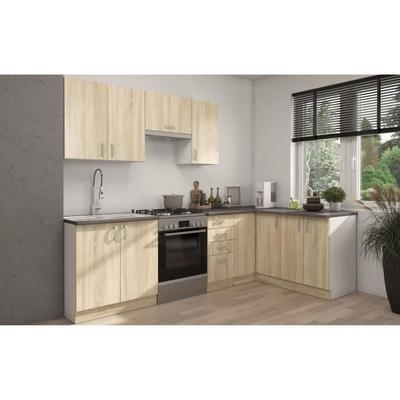 SARA Complete Modular Kitchen - Reversible Corner - 7 Elements - Sonoma Oak Decor - L270 X W148 Cm - Worktop Not Included