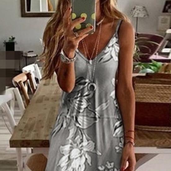 Women Dress Floral Print Large Hem Streetwear Elegant Spaghetti Strap Maxi Dress for Party