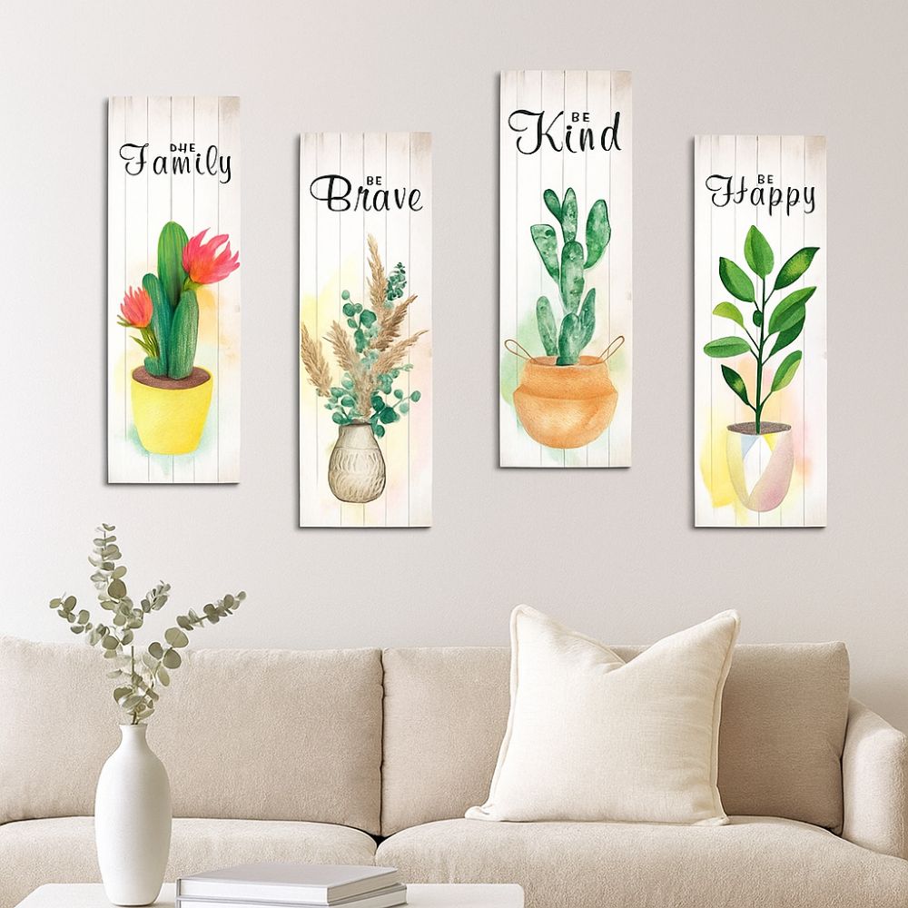 4pcs Wooden Cactus Plants Hanging Sign Wall-mounting Wall Decorative Panel Bar Wall