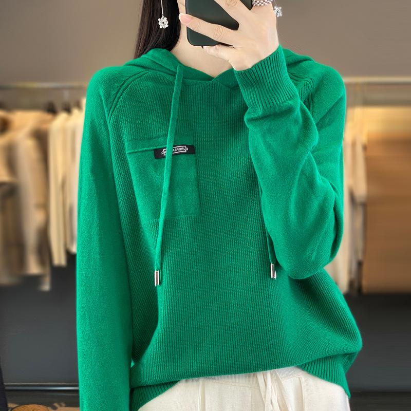 DAFIFY Women's Fashion Casual Fall Winter Solid Color Print Long Sleeve Hooded Sweaters