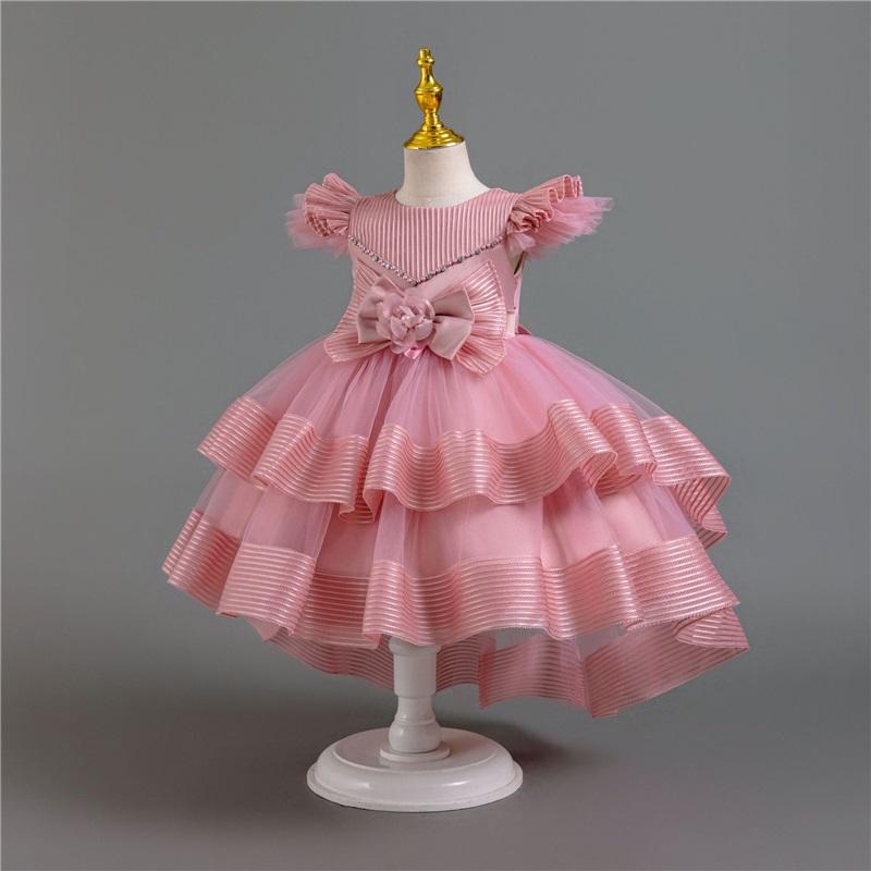 Toddler Princess Dress With Tail Puff Sleeve Elegant Party Dress For Girls Party Gown Wedding Dress For Girls Special Occasion Dress
