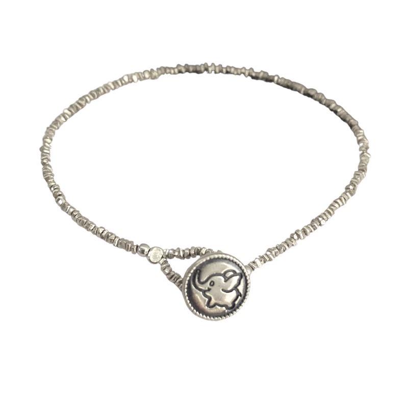 

Sterling Silver Elephant & Tulip Bracelet | Vintage Textured Handmade Bangle Sterling Silver