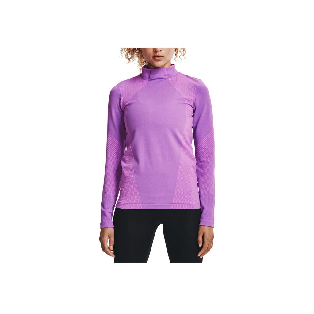 Under Armour High Collar Slim Fit Long Sleeve Sports Fitness Top Women Tops Purple 1356361-568